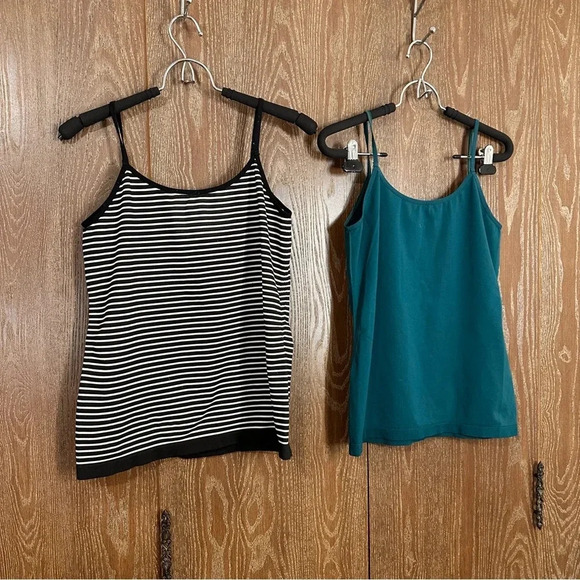 Worthington Women's 2pc Tank Top L/XL Blue & Black White Striped Stretchy Casual - Picture 7 of 11